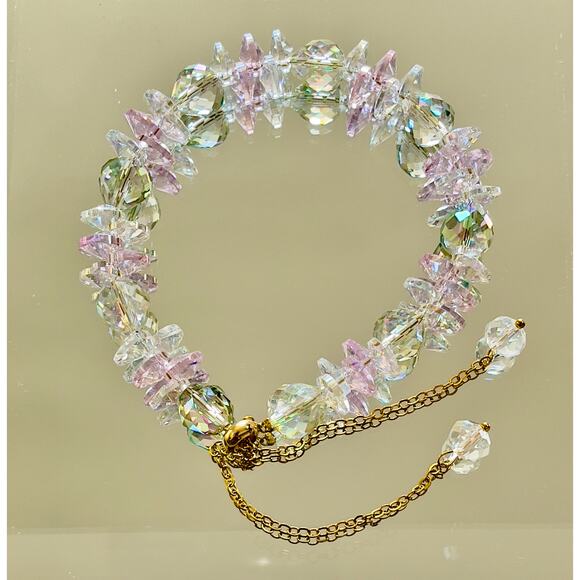 Swarovski Beaded Bracelet Green & Pink - Picture 1 of 8